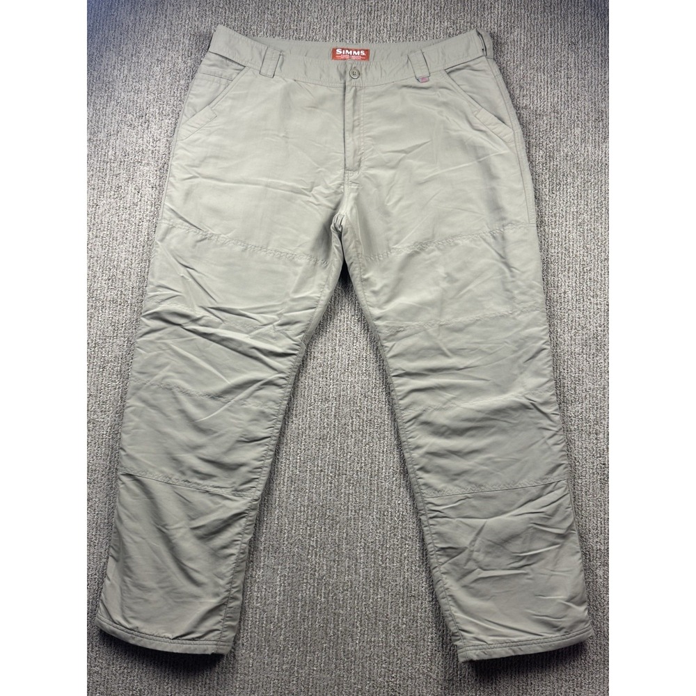 Simms Mens XXL ColdWeather Pants Waffle Micro Fleece Lined Nylon Fishing Khaki